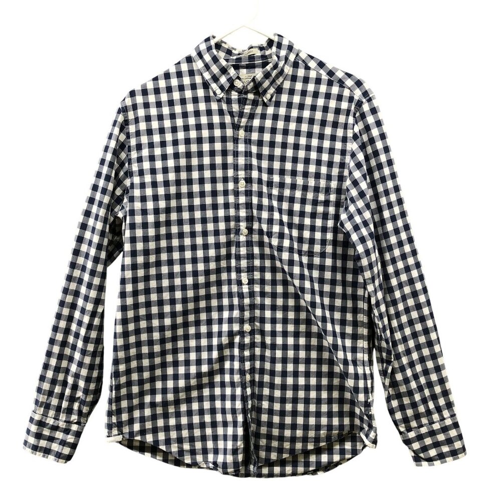 J. Crew Classic Fit Long‎ Sleeve Shirt Mens S Blue White Gingham 2-Ply Cotton